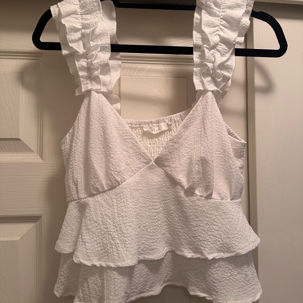Lush White Layered Ruffle Blouse
